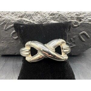 Silver Tone Cuff Bracelet Interlocking Knot Infinity 7” 44 grams